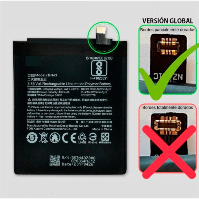 Batería Xiaomi BN43 Redmi Note 4x global version 4100mha