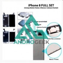 Pantalla iPhone 8 FULL SET NEGRA con componentes (incluye Botón Home + Altavoz + Cámara frontal)  (LCD + táctil) 