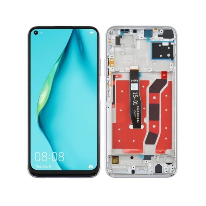 Pantalla con MARCO Huawei P40 LITE Nova 6SE PLATA calidad PREMIUM (LCD/display + digitalizador/táctil)