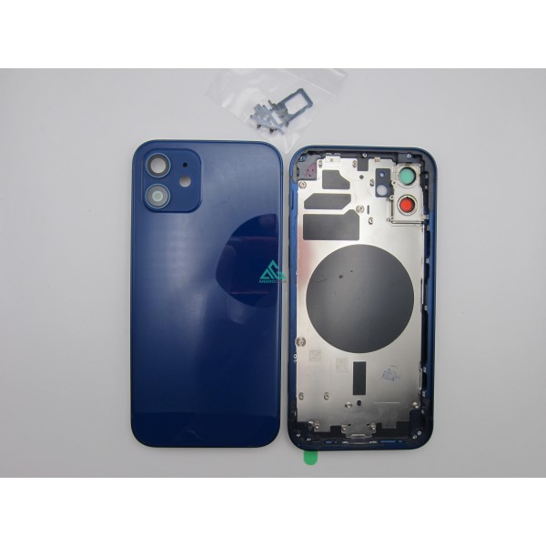 Carcasa chasis iPhone 12 AZUL sin logo tapa trasera iPhone 12 PREMIUM